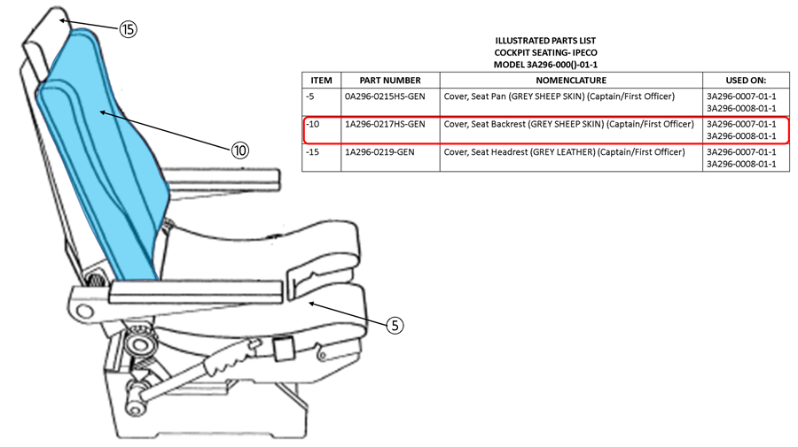 Cover, Backrest, Captain/F Officer Seat