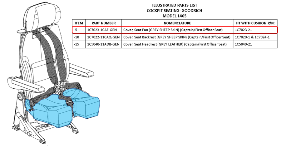 Cover, Seat Pan, Captain/First Officer