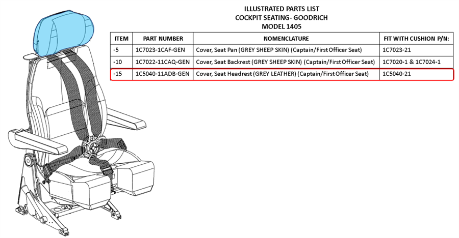 Cover, Seat Headrest, Captain/First Officer