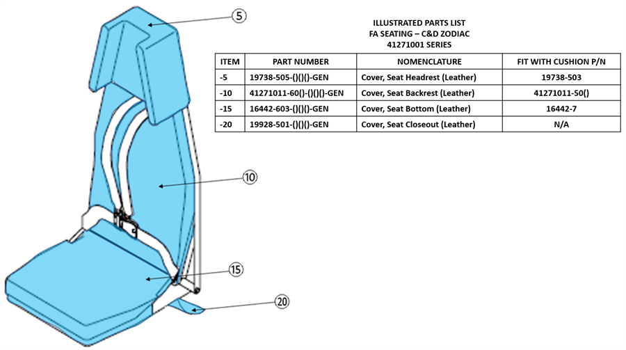 41271001 Series, FA Seat Covers